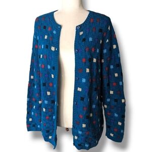 Nordstrom Retro 80s Cardigan Checkered Knit Grandma Sweater: Women's Small